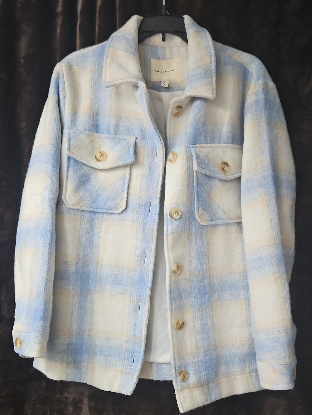 Thread & Supply Blue and Cream Plaid Shirt Jacket